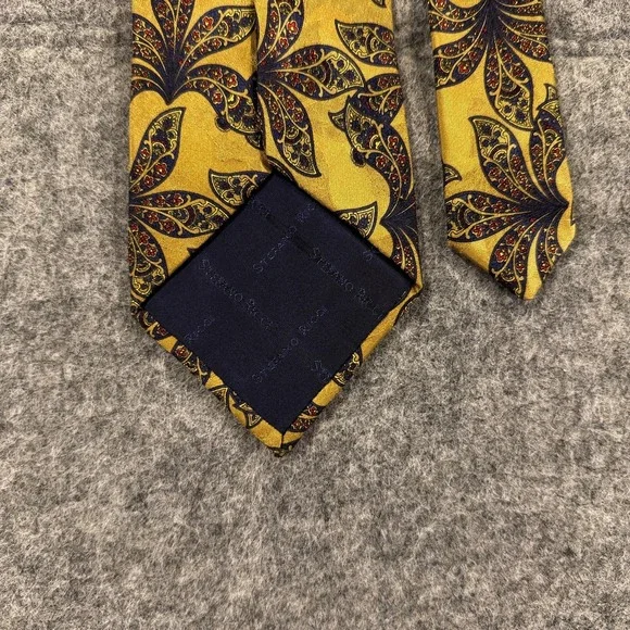 Stefano Ricci Tie Mens Yellow Gold Blue Floral Paisley Silk Necktie Italy Luxury